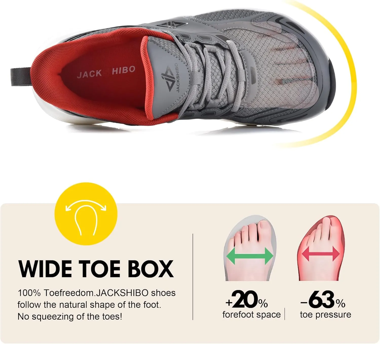 JACKSHIBO Mens Wide Toe Box Slip in Hands Free Shoes,Slip on Arch Support Wide Sneakers,Thick Cushioning Running Shoes,Orthopedic Walking Sneakers with Zero Drop Sole