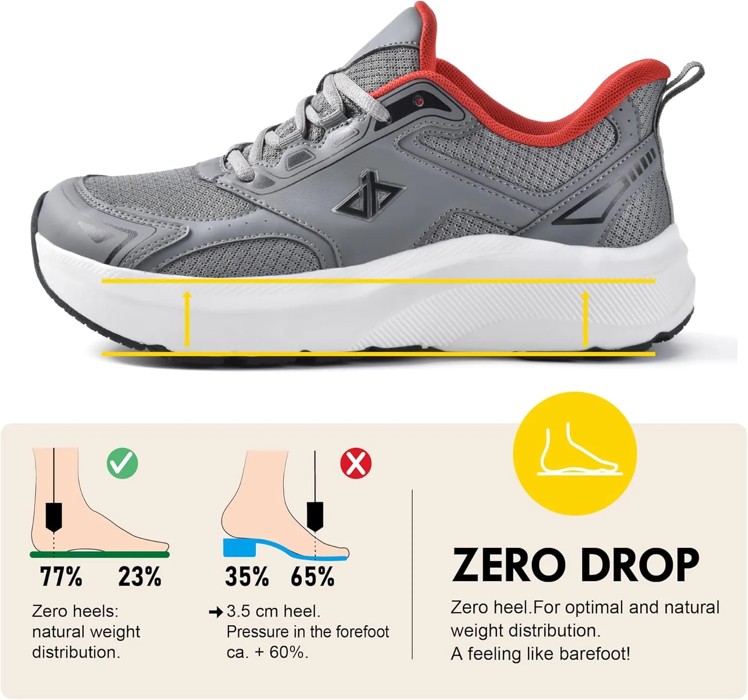 JACKSHIBO Mens Wide Toe Box Slip in Hands Free Shoes,Slip on Arch Support Wide Sneakers,Thick Cushioning Running Shoes,Orthopedic Walking Sneakers with Zero Drop Sole