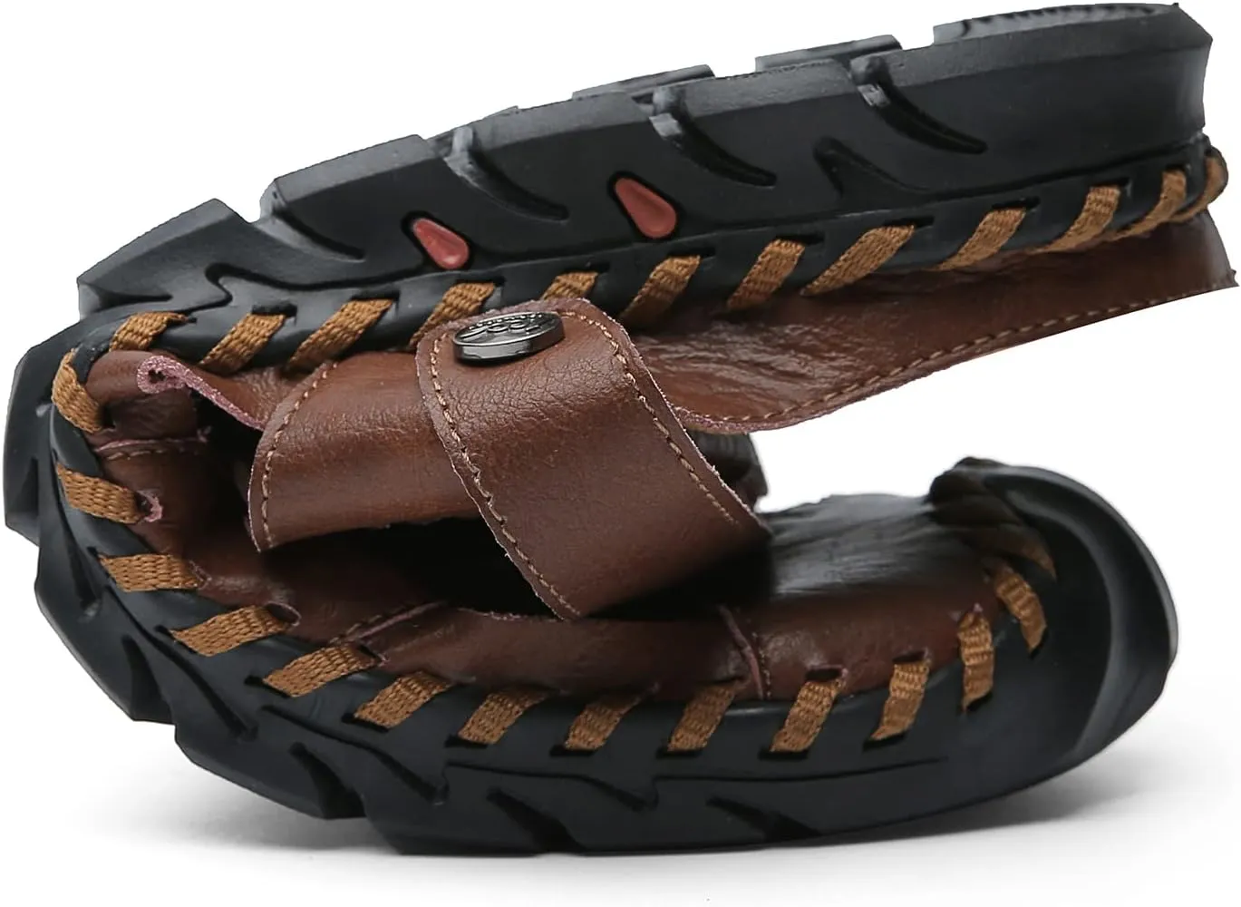 JAMONWU Men's Casual Closed Toe Adjustable Leather Sandals Handmade Fisherman Beach Sandals