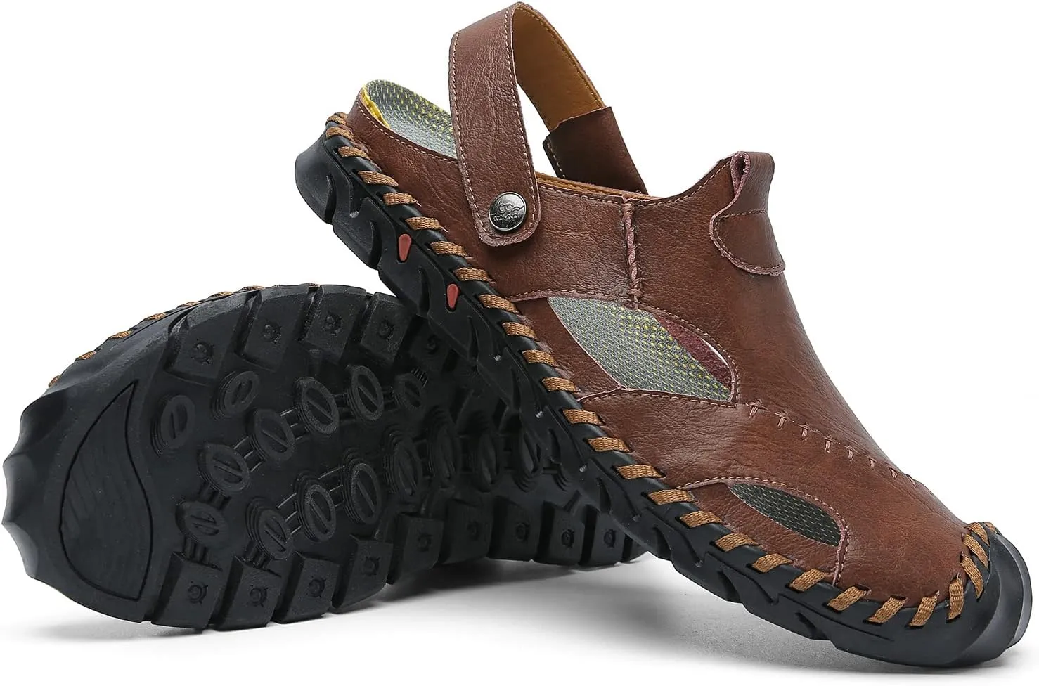 JAMONWU Men's Casual Closed Toe Adjustable Leather Sandals Handmade Fisherman Beach Sandals