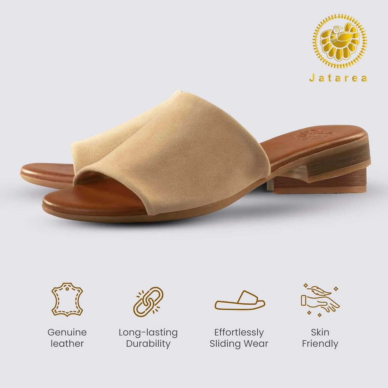 JATAREA Women’s Slip-On Leather Flat Sandals with Round Open Toe | Classic and Trendy Slippers - CAVERY
