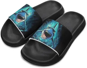 Jeiento Cartoon Slides for Kids Age 4-8,Shark Slide Slippers Little Girl Beach Sandals Anti Slip Children Shower Shoes