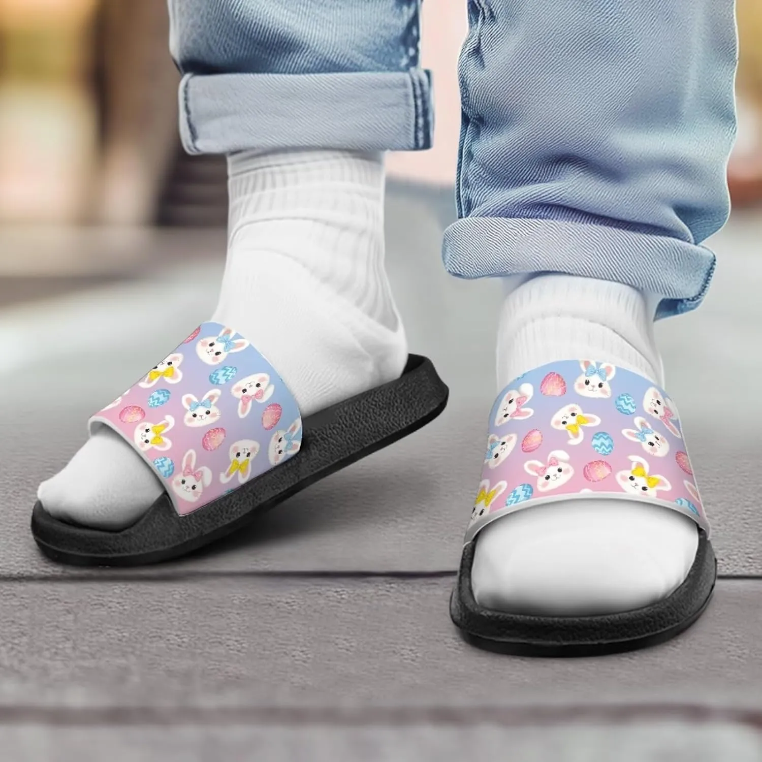 Jeiento Cartoon Slides for Kids Non-Slip Summer Slippers Lightweight Children Sandals for Beach, Pool, Shower,Rabbit Holiday Shoes