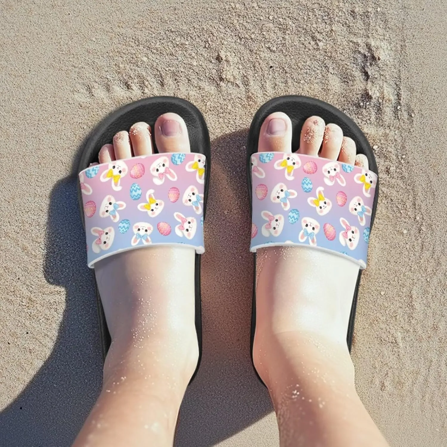 Jeiento Cartoon Slides for Kids Non-Slip Summer Slippers Lightweight Children Sandals for Beach, Pool, Shower,Rabbit Holiday Shoes