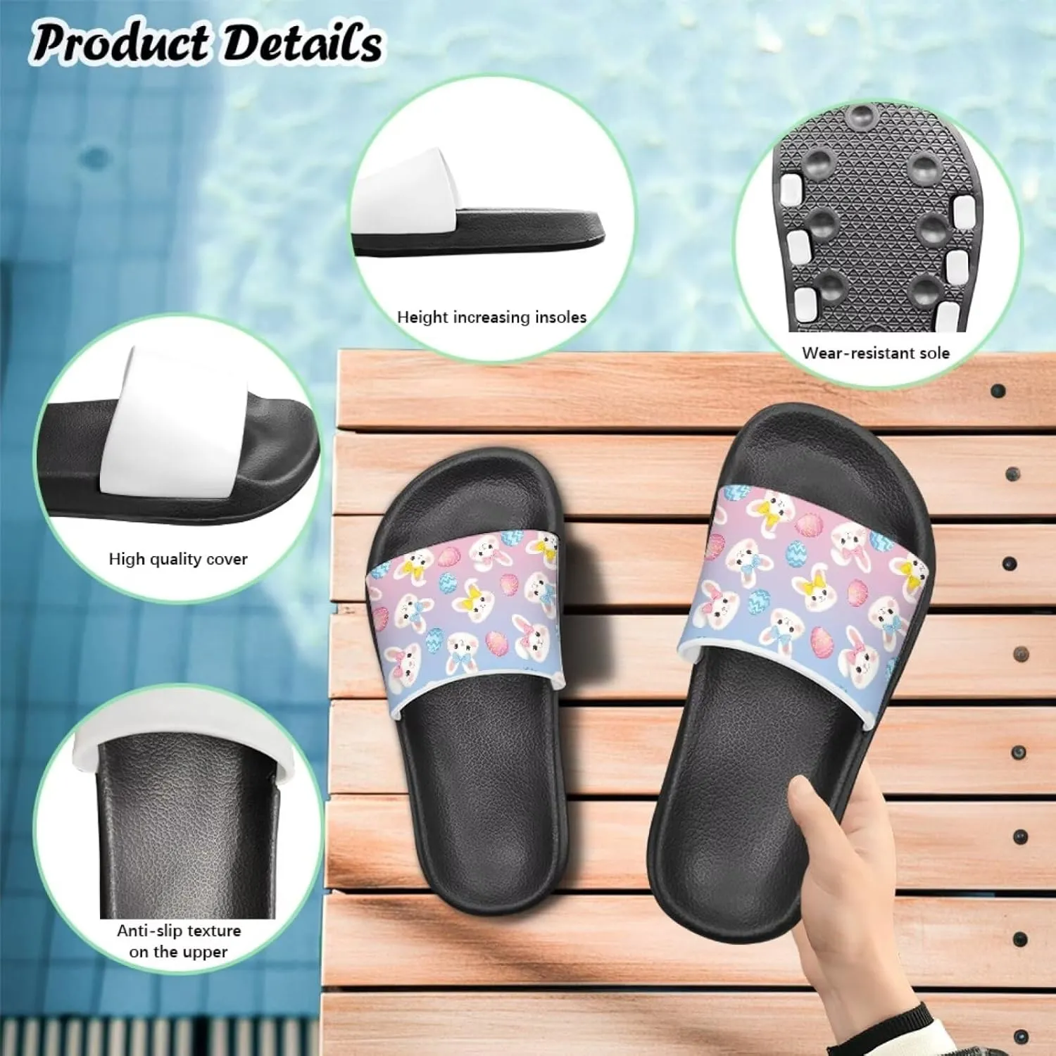 Jeiento Cartoon Slides for Kids Non-Slip Summer Slippers Lightweight Children Sandals for Beach, Pool, Shower,Rabbit Holiday Shoes