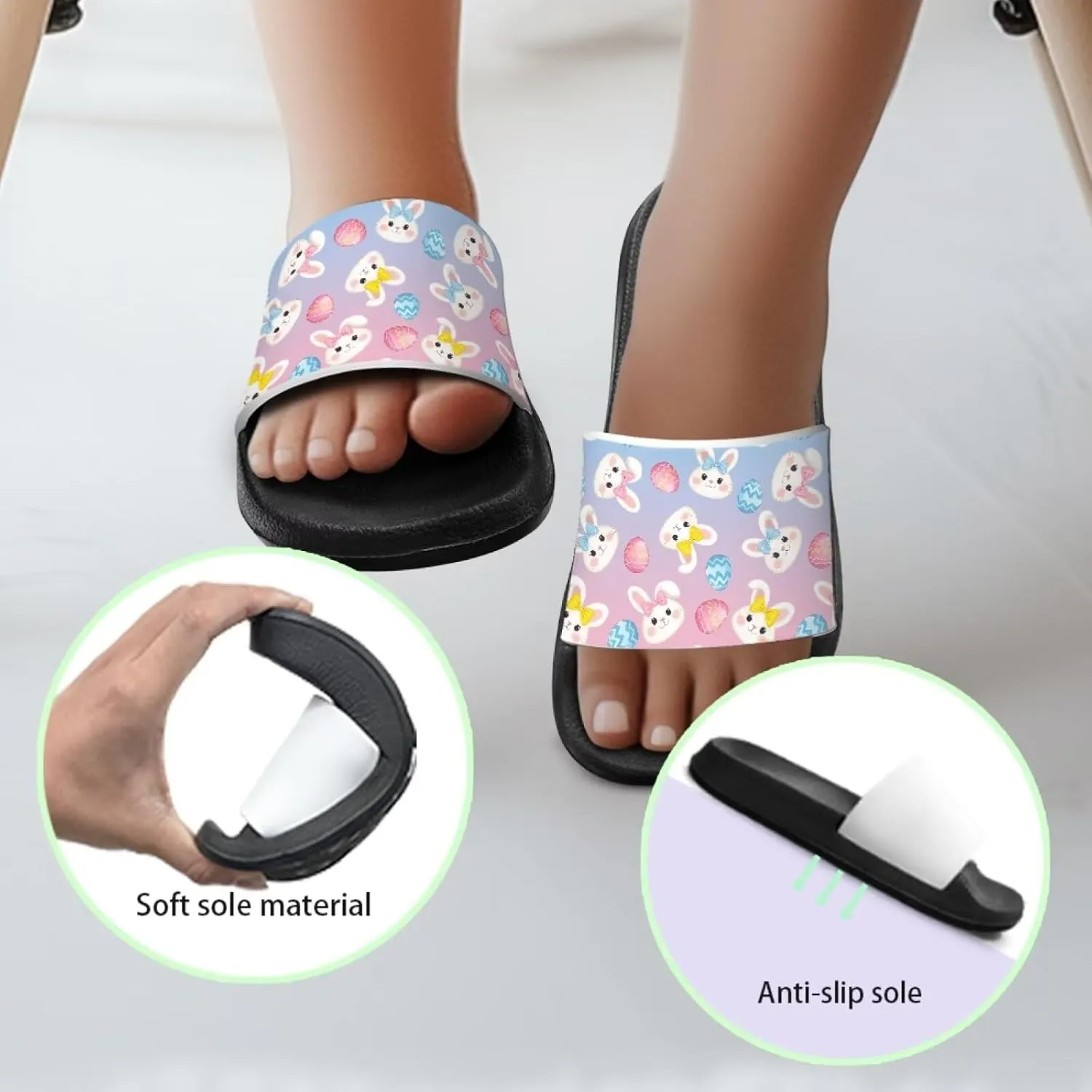 Jeiento Cartoon Slides for Kids Non-Slip Summer Slippers Lightweight Children Sandals for Beach, Pool, Shower,Rabbit Holiday Shoes