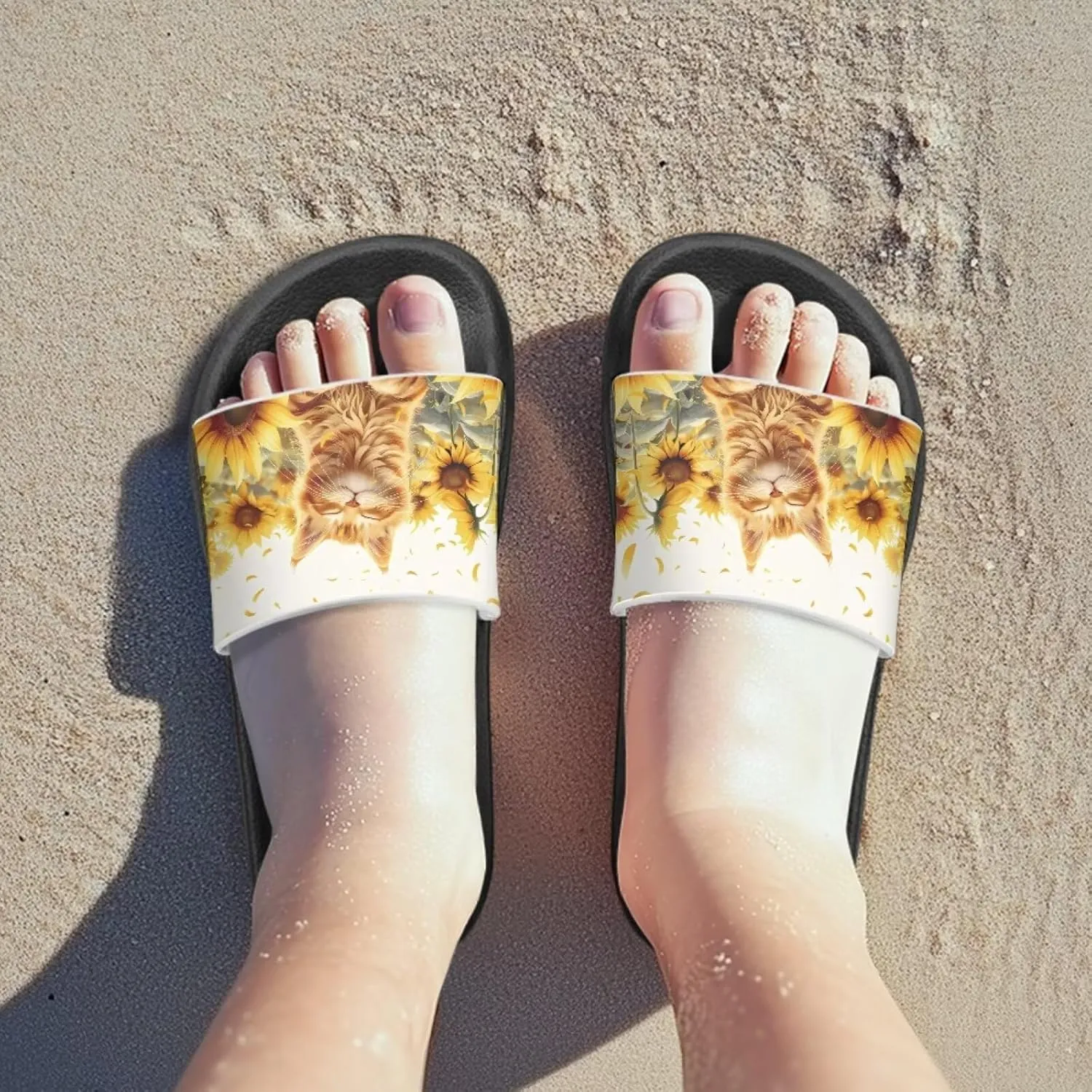 Jeiento Kids Cat Slide Sandals Comfort Sport Slippers Lightweight Non Slip Beach Sandals Children Shower Shoes