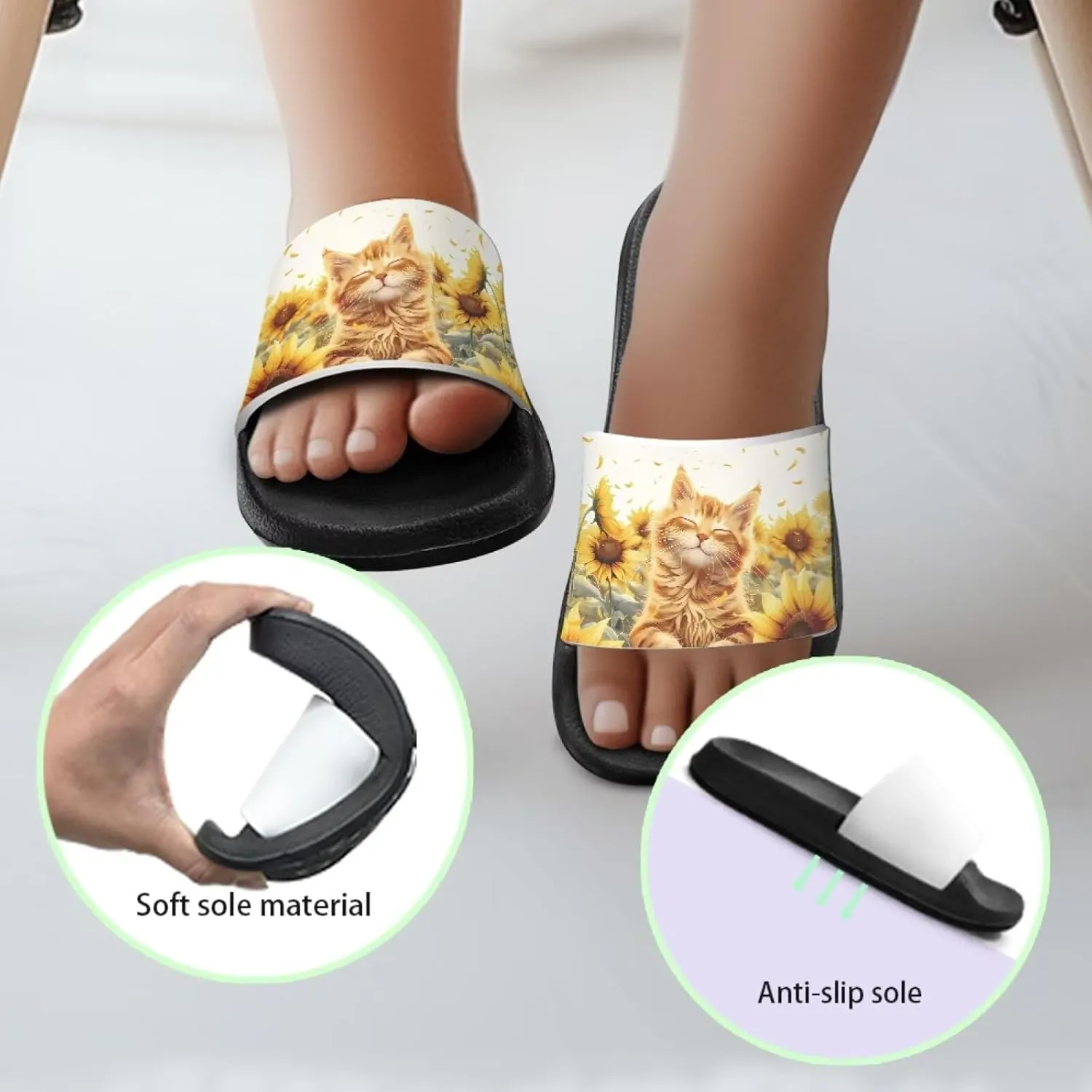 Jeiento Kids Cat Slide Sandals Comfort Sport Slippers Lightweight Non Slip Beach Sandals Children Shower Shoes