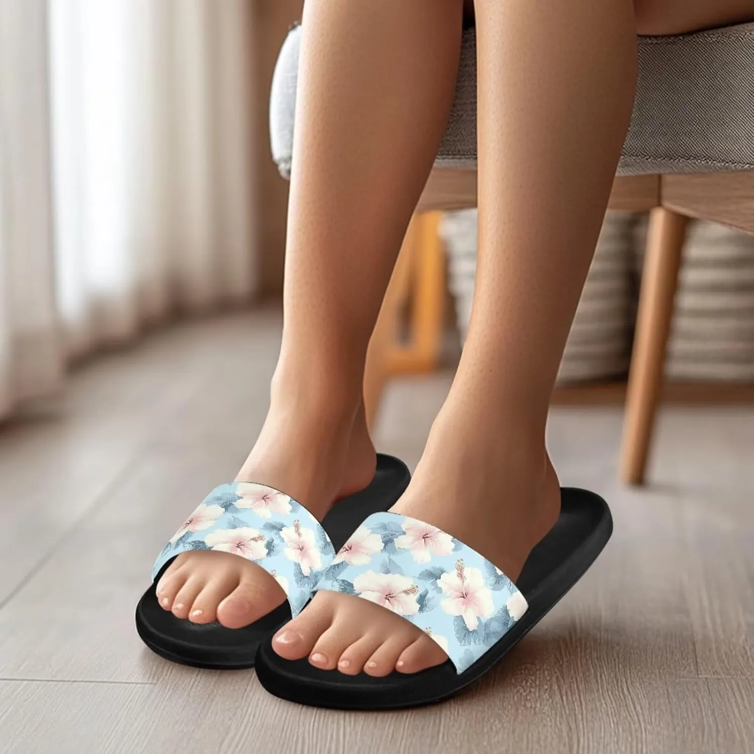 Jeiento Open Toe Slippers for Women Butterfly Slides Sandal Non Slip Rubber Sole Shower Shoes for Bathroom,Beach,Pool