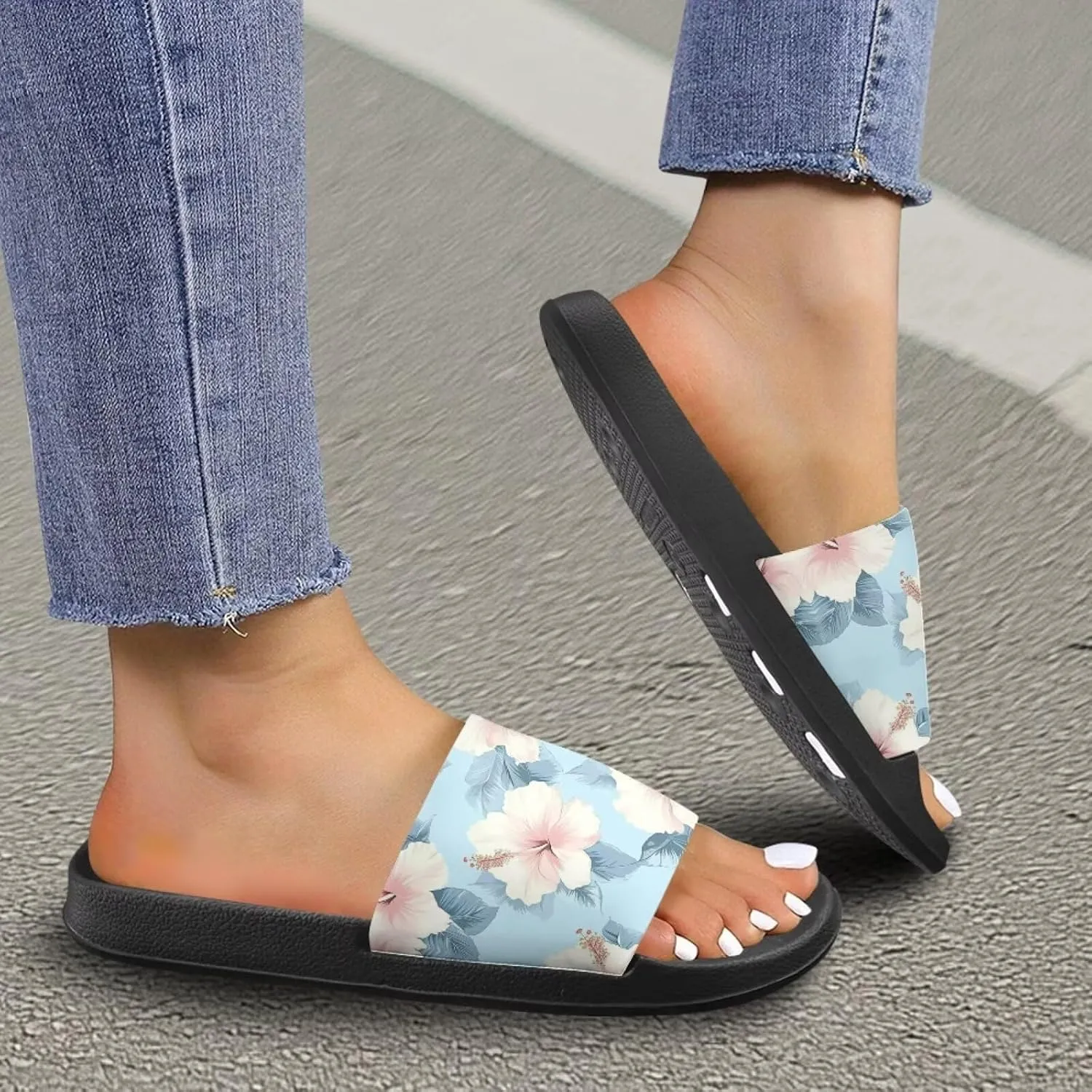 Jeiento Open Toe Slippers for Women Butterfly Slides Sandal Non Slip Rubber Sole Shower Shoes for Bathroom,Beach,Pool