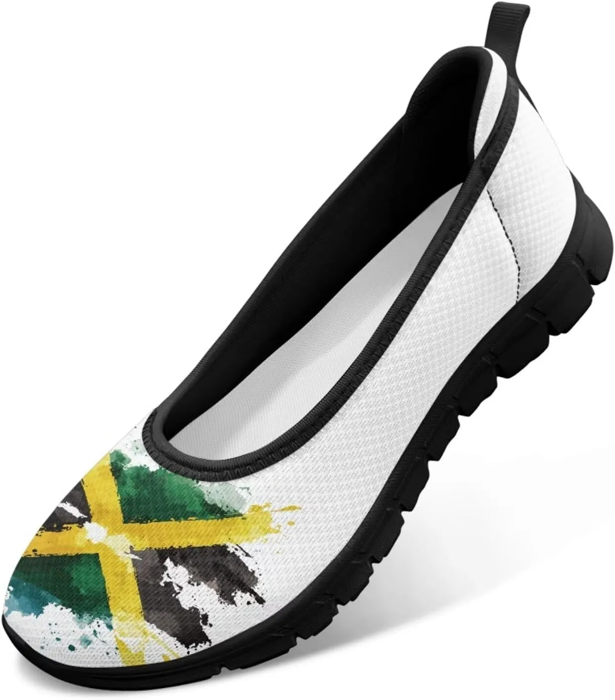 Jeiento Patriotic American Flag Shoes Women's Slip On Sneakers 4th of July Low Cut Walking Running Shoes Comfortable Mesh Tennis Footwear