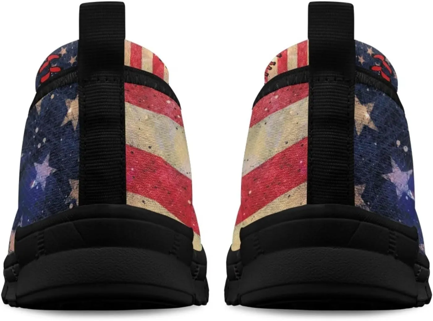 Jeiento Patriotic American Flag Shoes Women's Slip On Sneakers 4th of July Low Cut Walking Running Shoes Comfortable Mesh Tennis Footwear