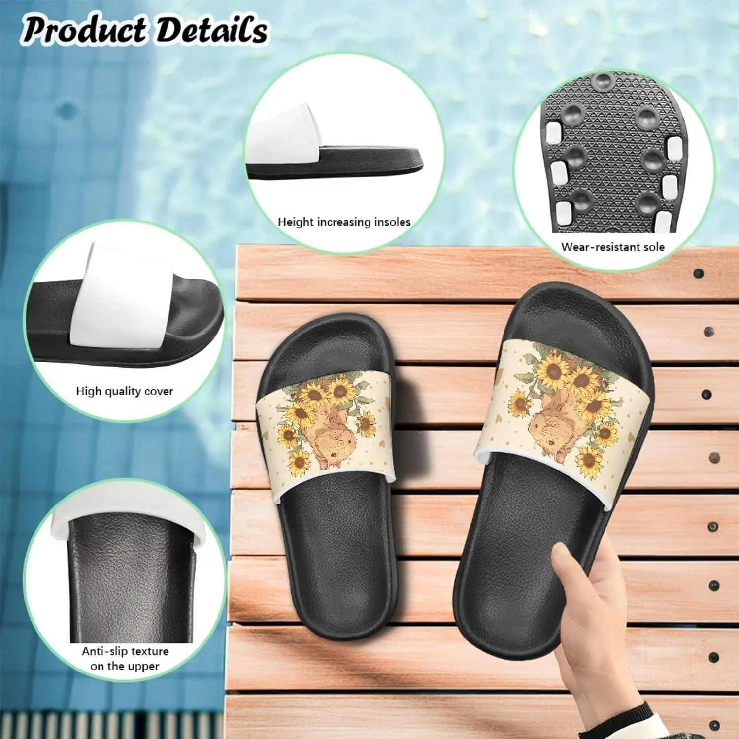 Jeiento Unisex Children Sandals Thick Sole Comfort Footed Casual Slide Open Toe Flat Sandals for Beach,Pool,Bathroom
