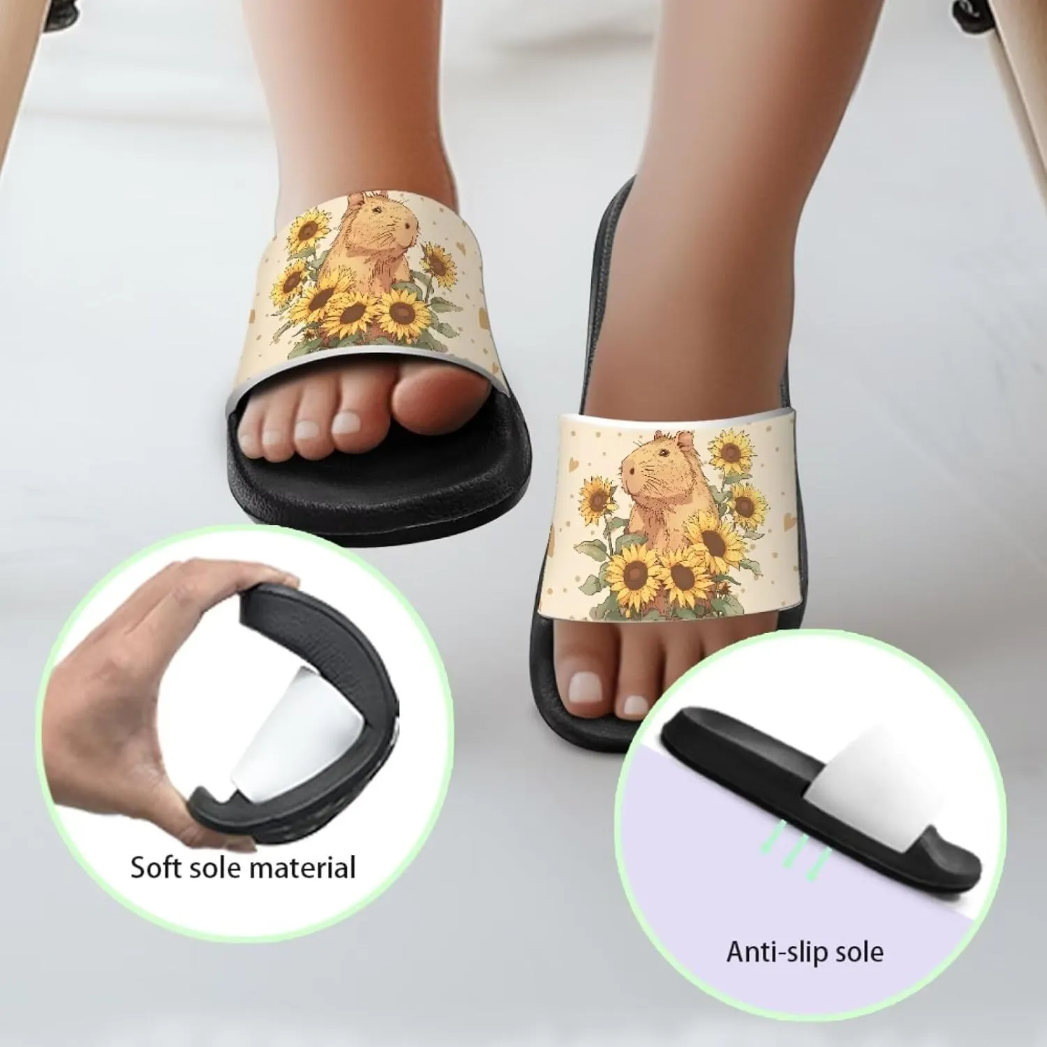 Jeiento Unisex Children Sandals Thick Sole Comfort Footed Casual Slide Open Toe Flat Sandals for Beach,Pool,Bathroom