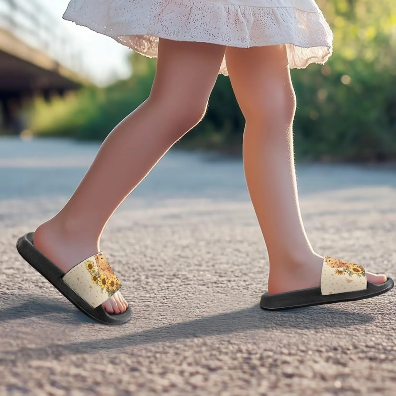 Jeiento Unisex Children Sandals Thick Sole Comfort Footed Casual Slide Open Toe Flat Sandals for Beach,Pool,Bathroom
