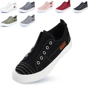 JENN ARDOR Womens Fall Slip On Fashion Sneakers No Laces Comfortable Casual Low Canvas Sneakers Flats Walking Shoes