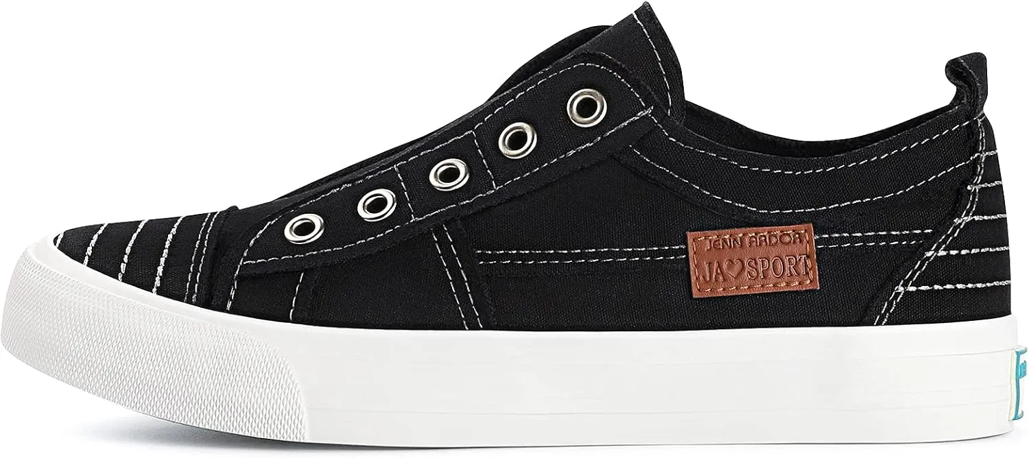 JENN ARDOR Womens Fall Slip On Fashion Sneakers No Laces Comfortable Casual Low Canvas Sneakers Flats Walking Shoes