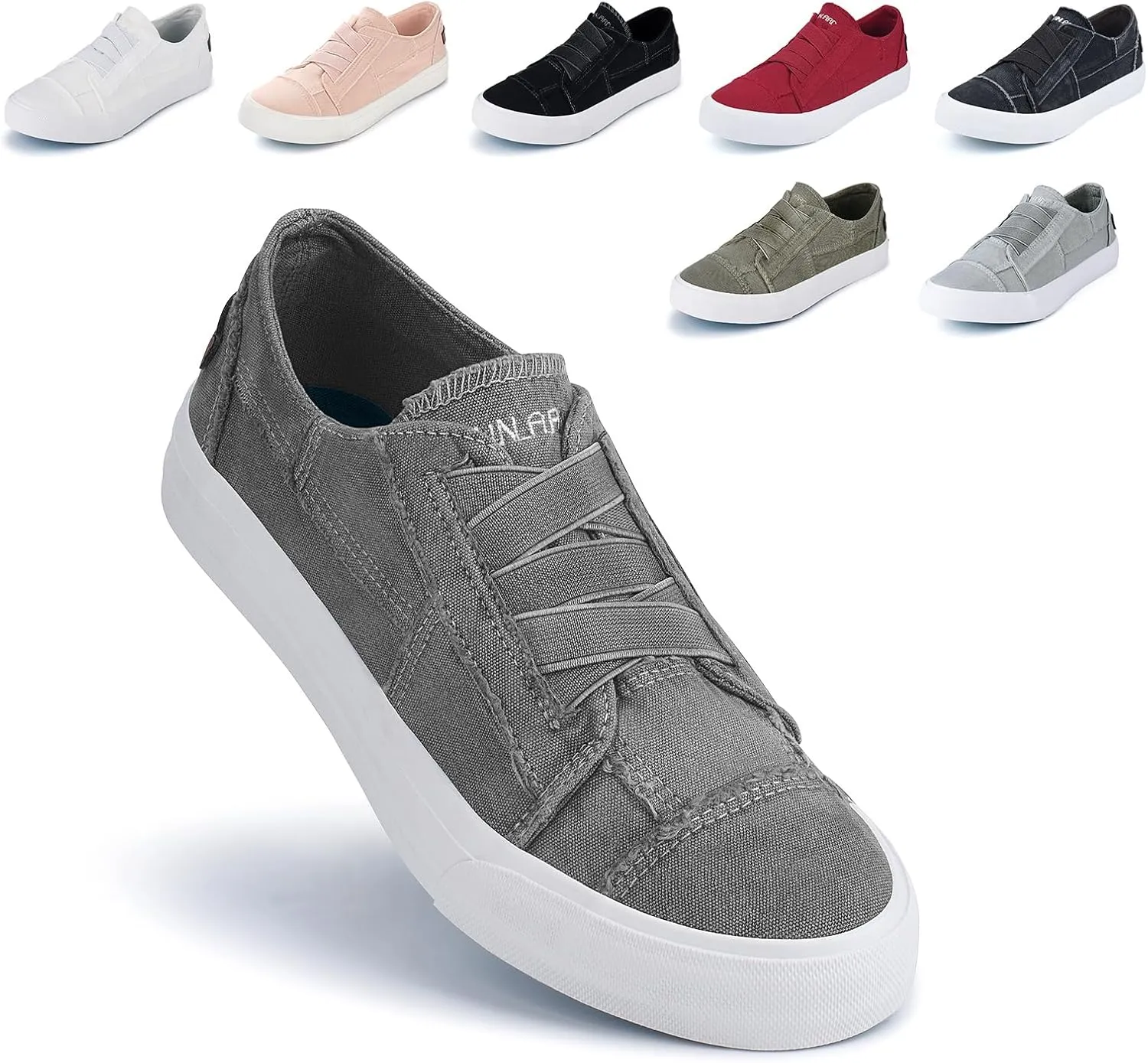 JENN ARDOR Women's Stylish Slip On Sneakers No Laces Elastic Low Top Canvas Sneakers Trendy Flats Comfortable Casual Walking Shoes