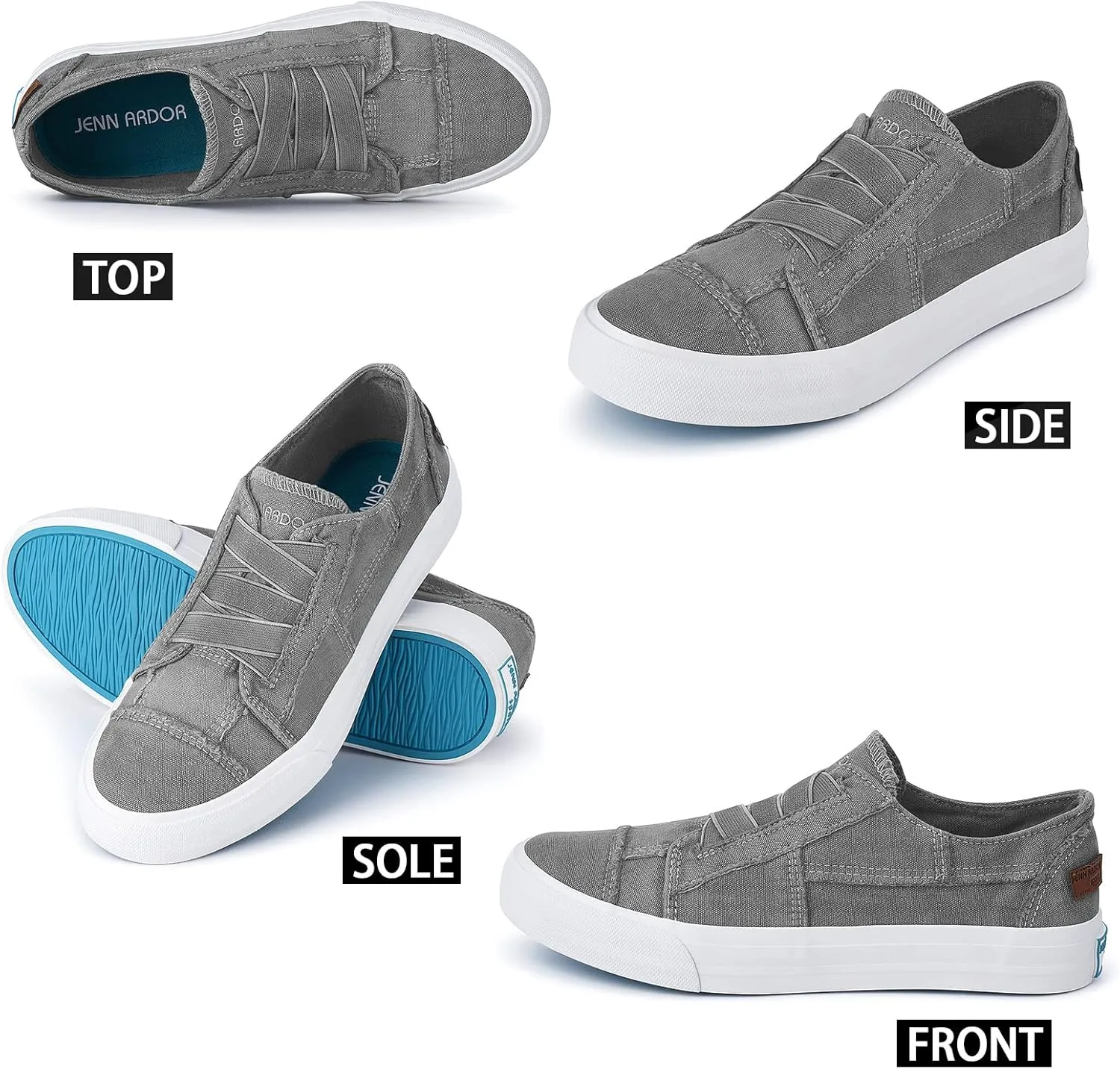 JENN ARDOR Women's Stylish Slip On Sneakers No Laces Elastic Low Top Canvas Sneakers Trendy Flats Comfortable Casual Walking Shoes