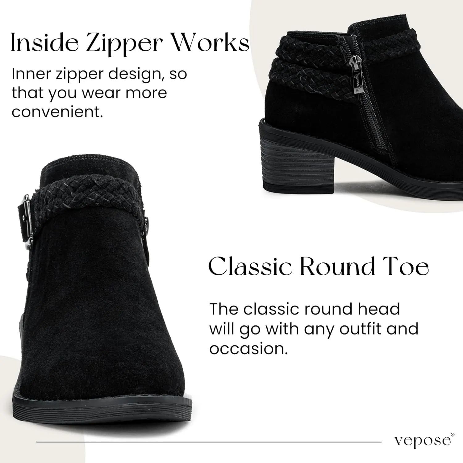 Jeossy Women's Ankle Boots, Low Heel Short Booties, Dress Fall Boots with Inner Zipper