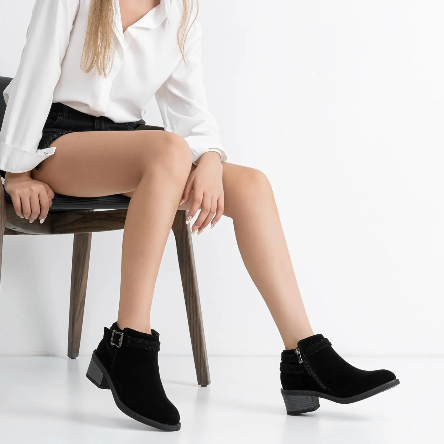 Jeossy Women's Ankle Boots, Low Heel Short Booties, Dress Fall Boots with Inner Zipper
