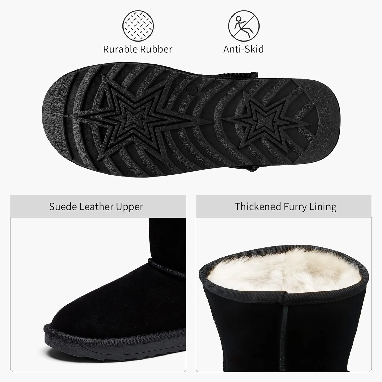 Jeossy Women's Winter Snow Boots, Warm Suede Fur Slip on Mid Calf Plush Fuzzy Tall Shoes