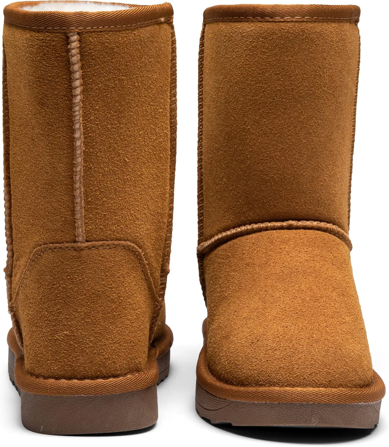 Jeossy Women's Winter Snow Boots, Warm Suede Fur Slip on Mid Calf Plush Fuzzy Tall Shoes