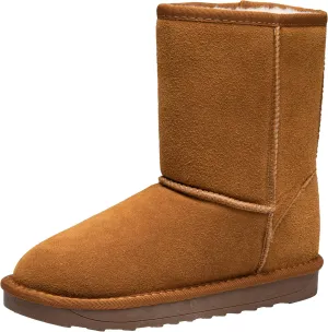 Jeossy Women's Winter Snow Boots, Warm Suede Fur Slip on Mid Calf Plush Fuzzy Tall Shoes