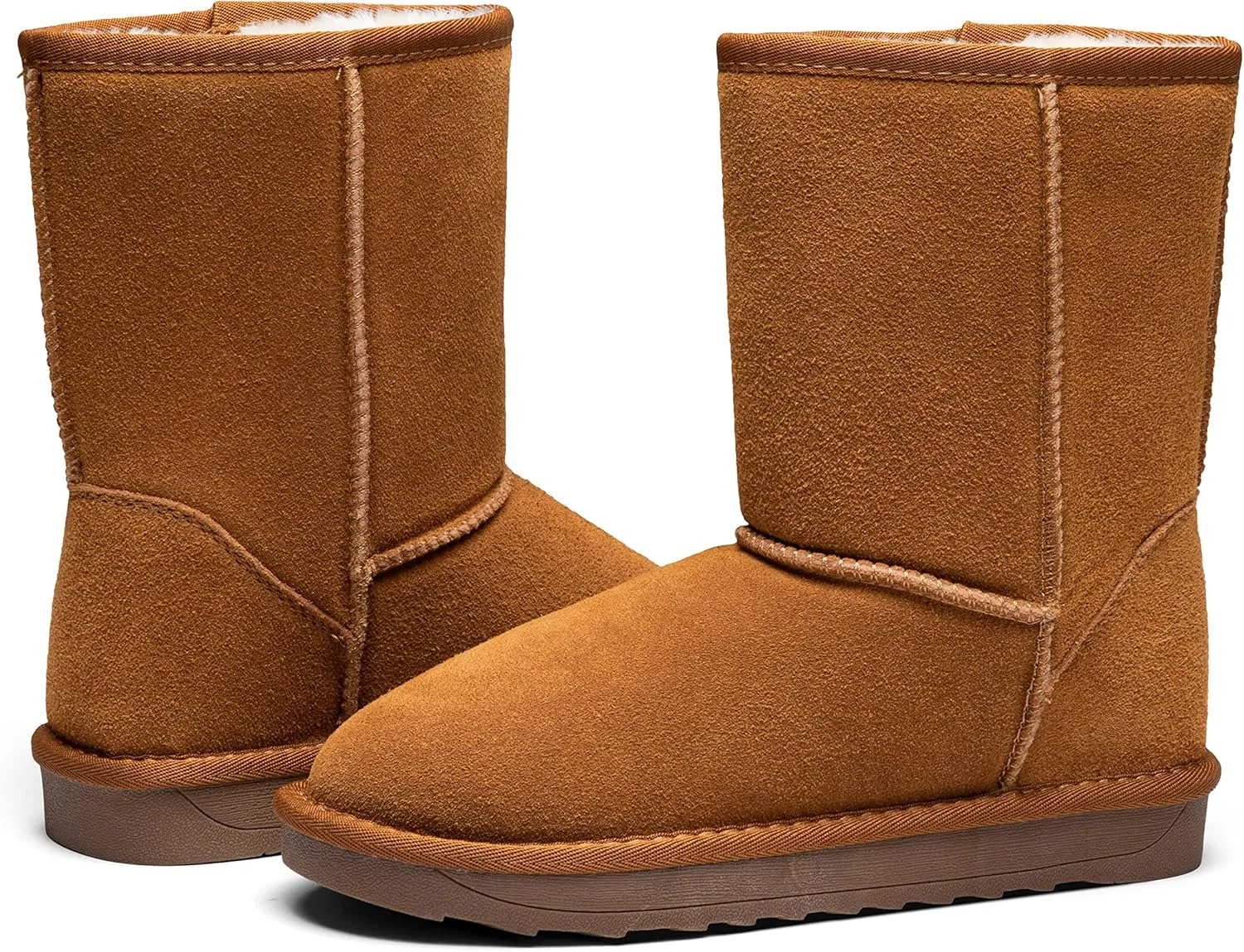 Jeossy Women's Winter Snow Boots, Warm Suede Fur Slip on Mid Calf Plush Fuzzy Tall Shoes