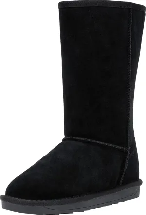 Jeossy Women's Winter Snow Boots, Warm Suede Fur Slip on Mid Calf Plush Fuzzy Tall Shoes