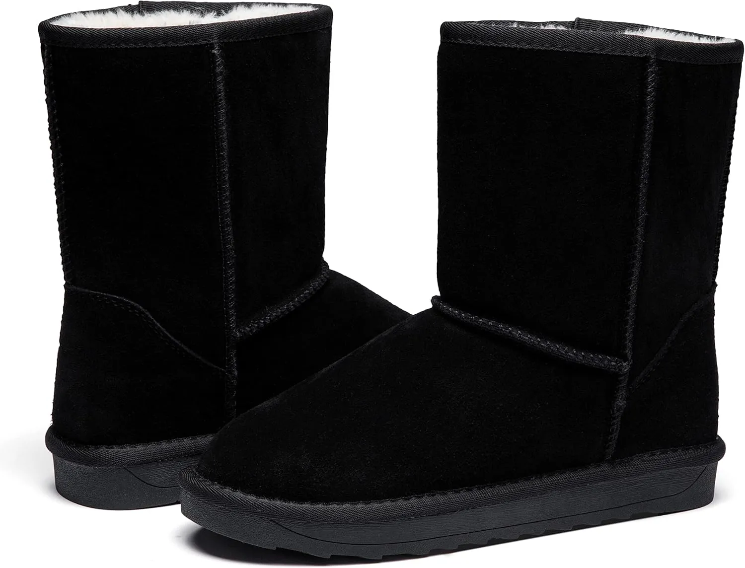 Jeossy Women's Winter Snow Boots, Warm Suede Fur Slip on Mid Calf Plush Fuzzy Tall Shoes
