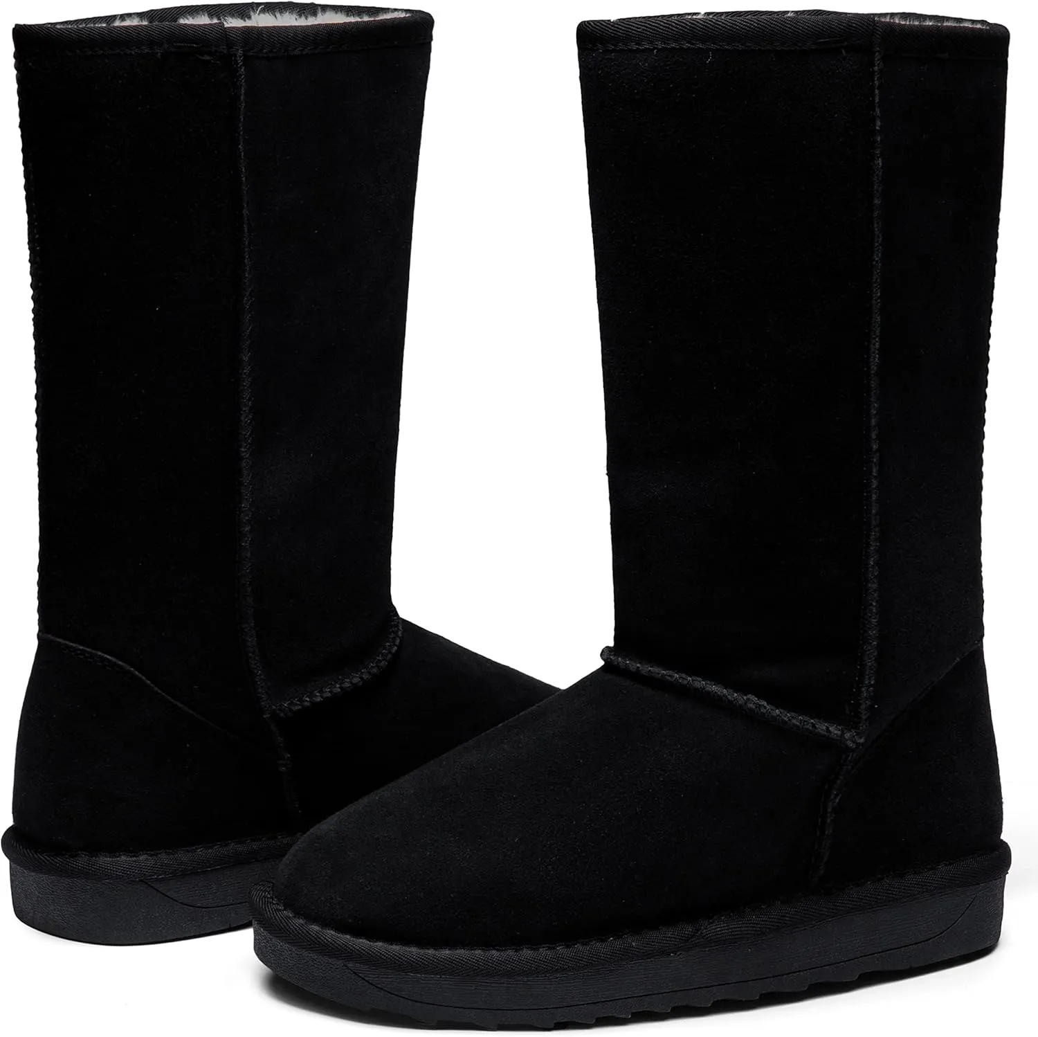 Jeossy Women's Winter Snow Boots, Warm Suede Fur Slip on Mid Calf Plush Fuzzy Tall Shoes