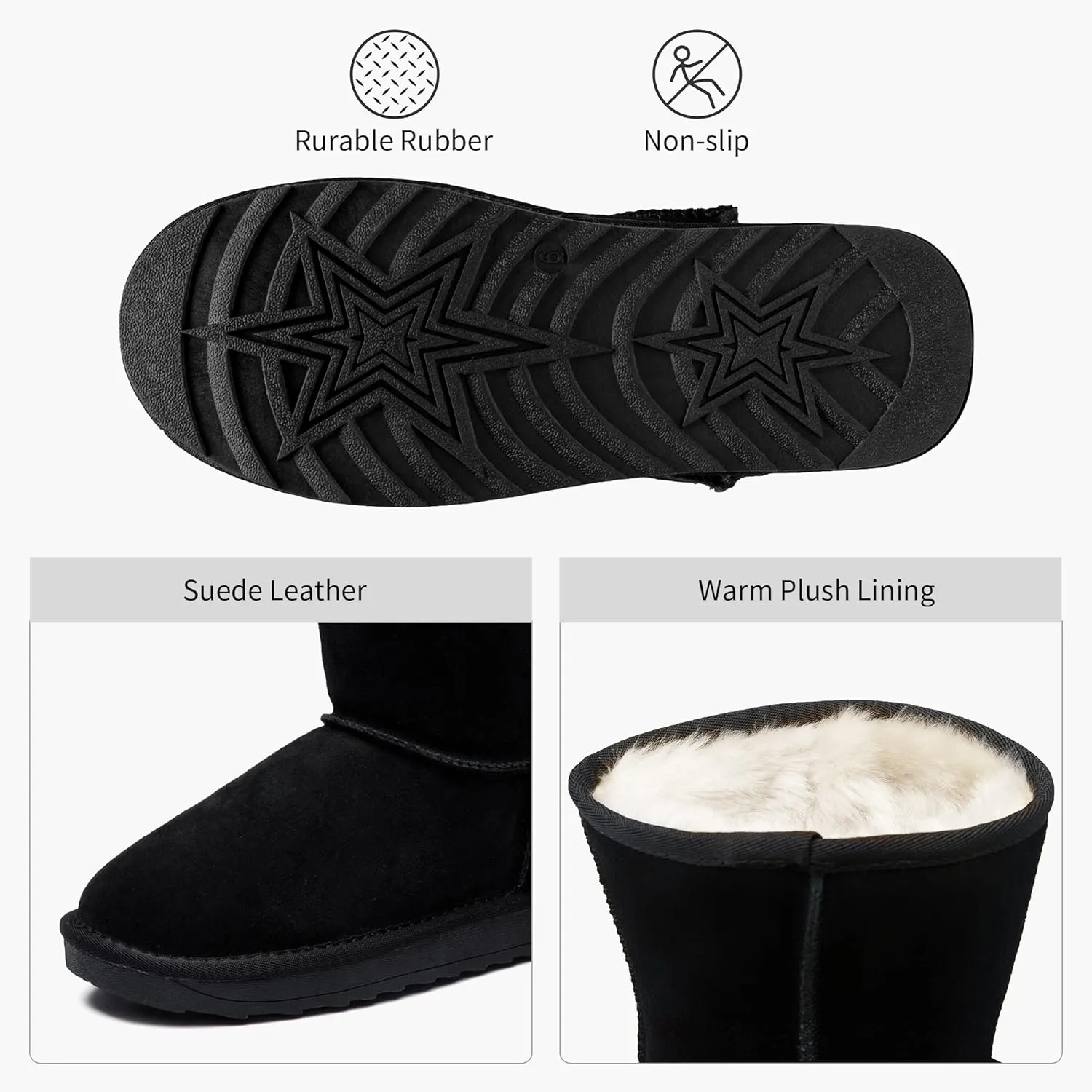 Jeossy Women's Winter Snow Boots, Warm Suede Fur Slip on Mid Calf Plush Fuzzy Tall Shoes