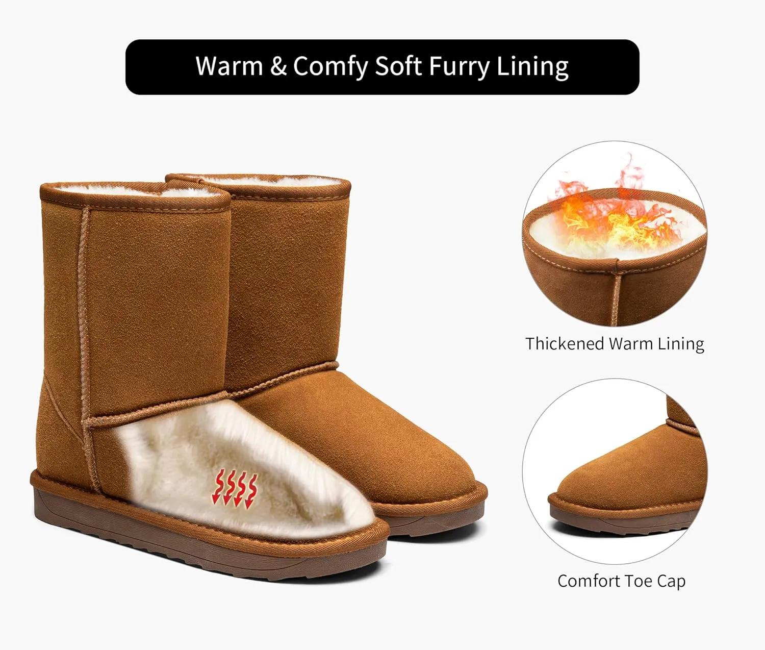 Jeossy Women's Winter Snow Boots, Warm Suede Fur Slip on Mid Calf Plush Fuzzy Tall Shoes
