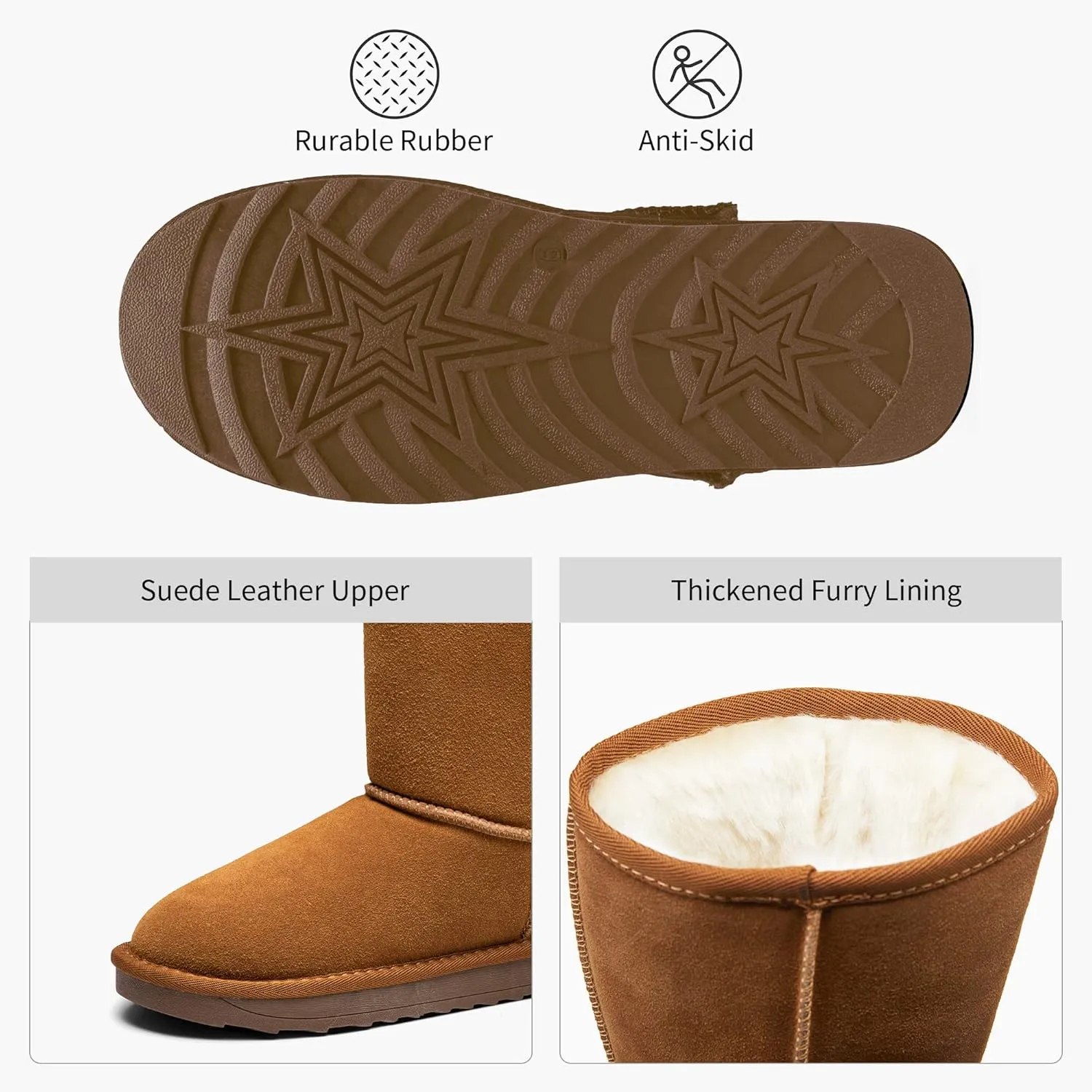 Jeossy Women's Winter Snow Boots, Warm Suede Fur Slip on Mid Calf Plush Fuzzy Tall Shoes