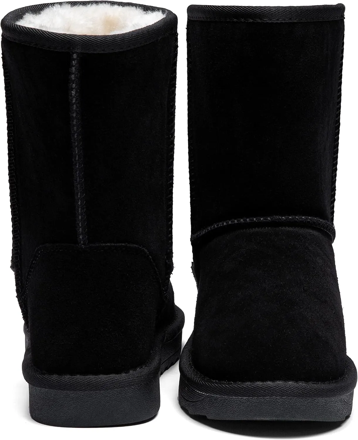 Jeossy Women's Winter Snow Boots, Warm Suede Fur Slip on Mid Calf Plush Fuzzy Tall Shoes