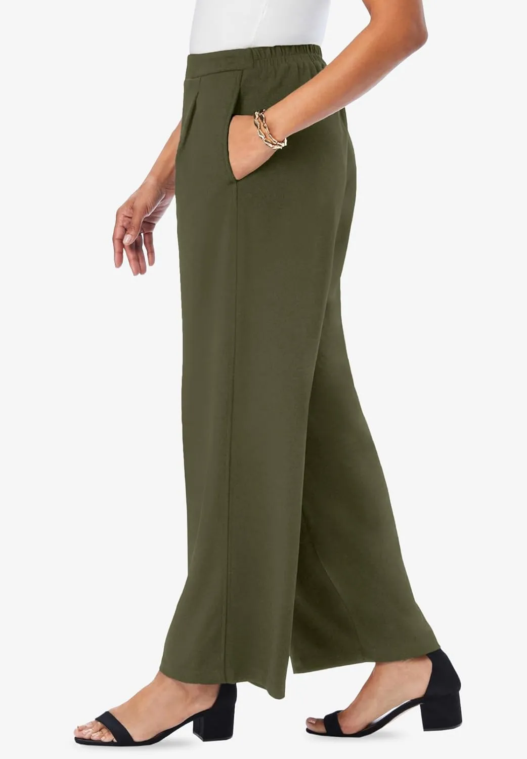 Jessica London Women's Plus Size Stretch Knit Crepe Wide Leg Pant