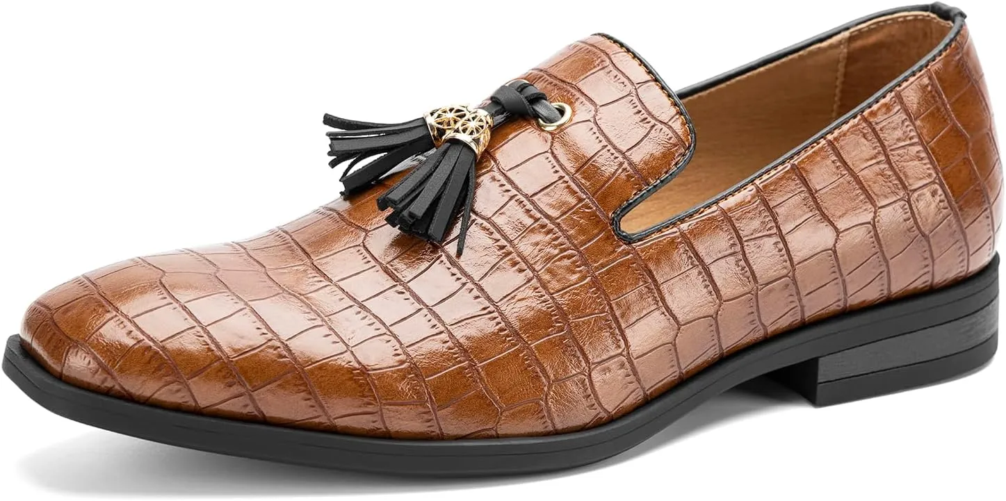 JITAI Men's Slip On Dress Casual Loafers with Tassel and Penny, Perfect for Weddings and Disco Nights, Fashionable Tuxedo Shoes with Comfortable Rubber Sole.