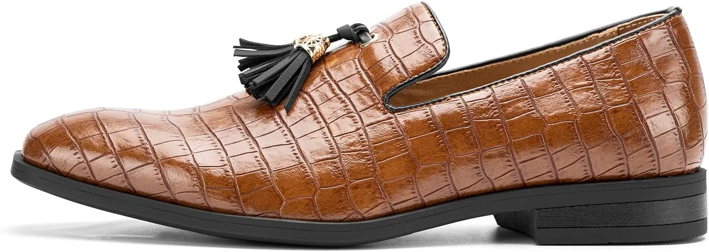 JITAI Men's Slip On Dress Casual Loafers with Tassel and Penny, Perfect for Weddings and Disco Nights, Fashionable Tuxedo Shoes with Comfortable Rubber Sole.