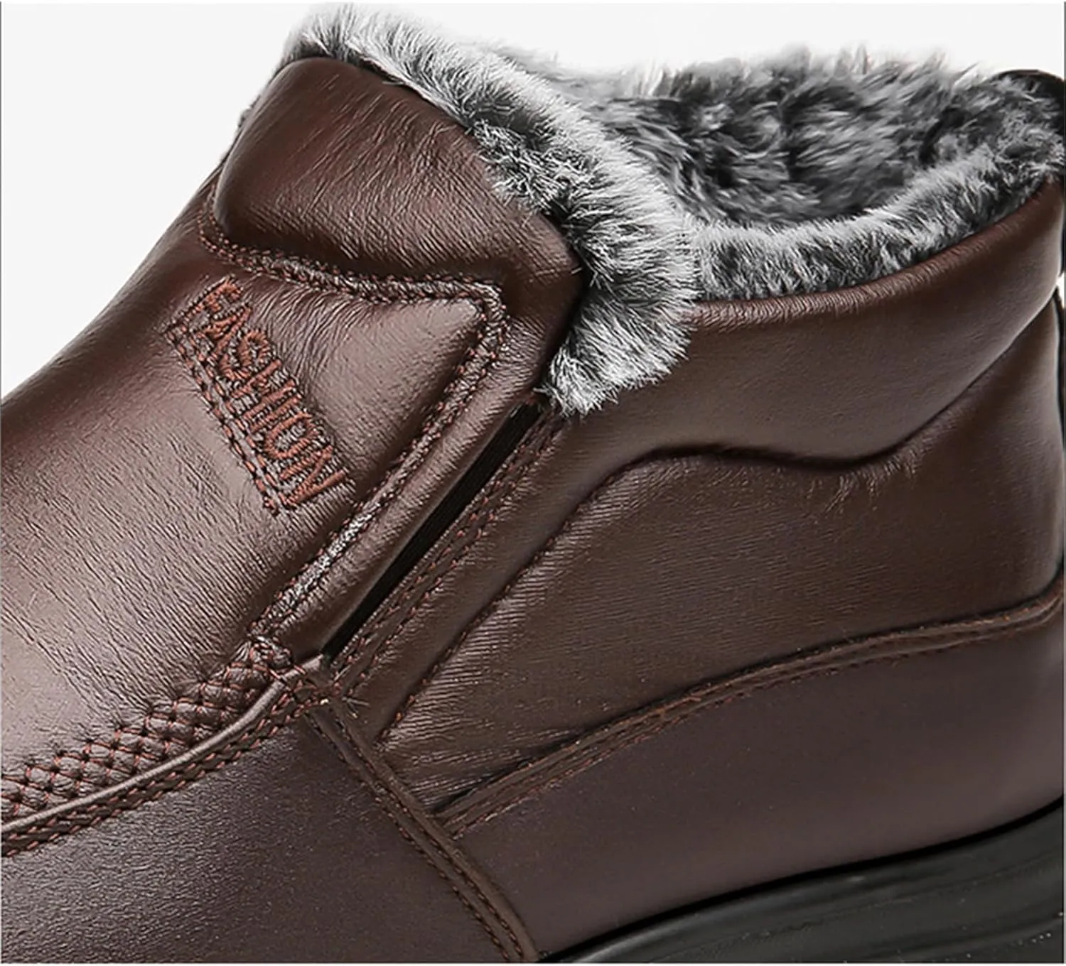 JiuQing Men's Winter Ankle Boots Slip-On Snow Boots Fur Lined Warm Outdoor Walking Cotton Slippers