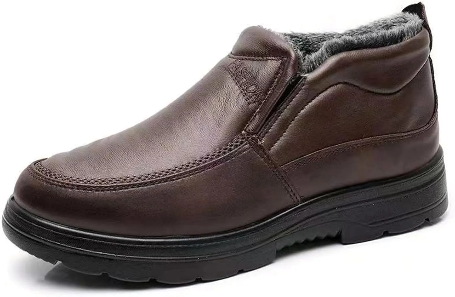 JiuQing Men's Winter Ankle Boots Slip-On Snow Boots Fur Lined Warm Outdoor Walking Cotton Slippers