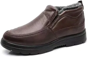 JiuQing Men's Winter Ankle Boots Slip-On Snow Boots Fur Lined Warm Outdoor Walking Cotton Slippers