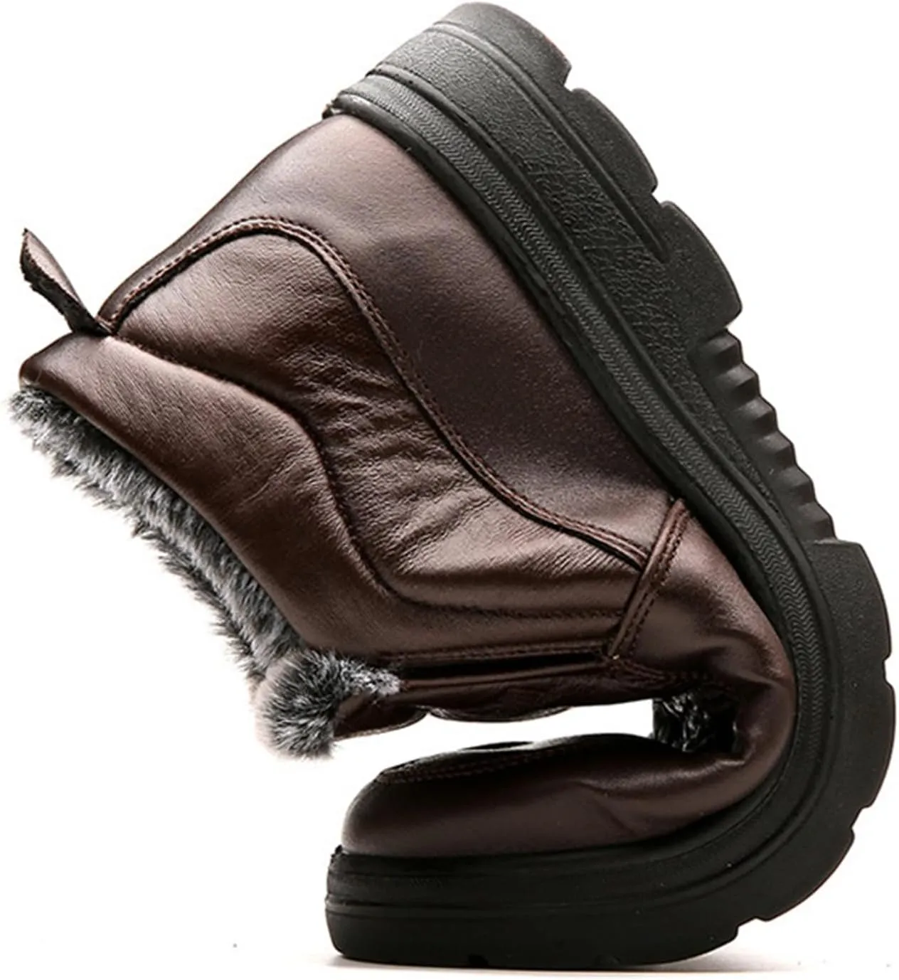JiuQing Men's Winter Ankle Boots Slip-On Snow Boots Fur Lined Warm Outdoor Walking Cotton Slippers
