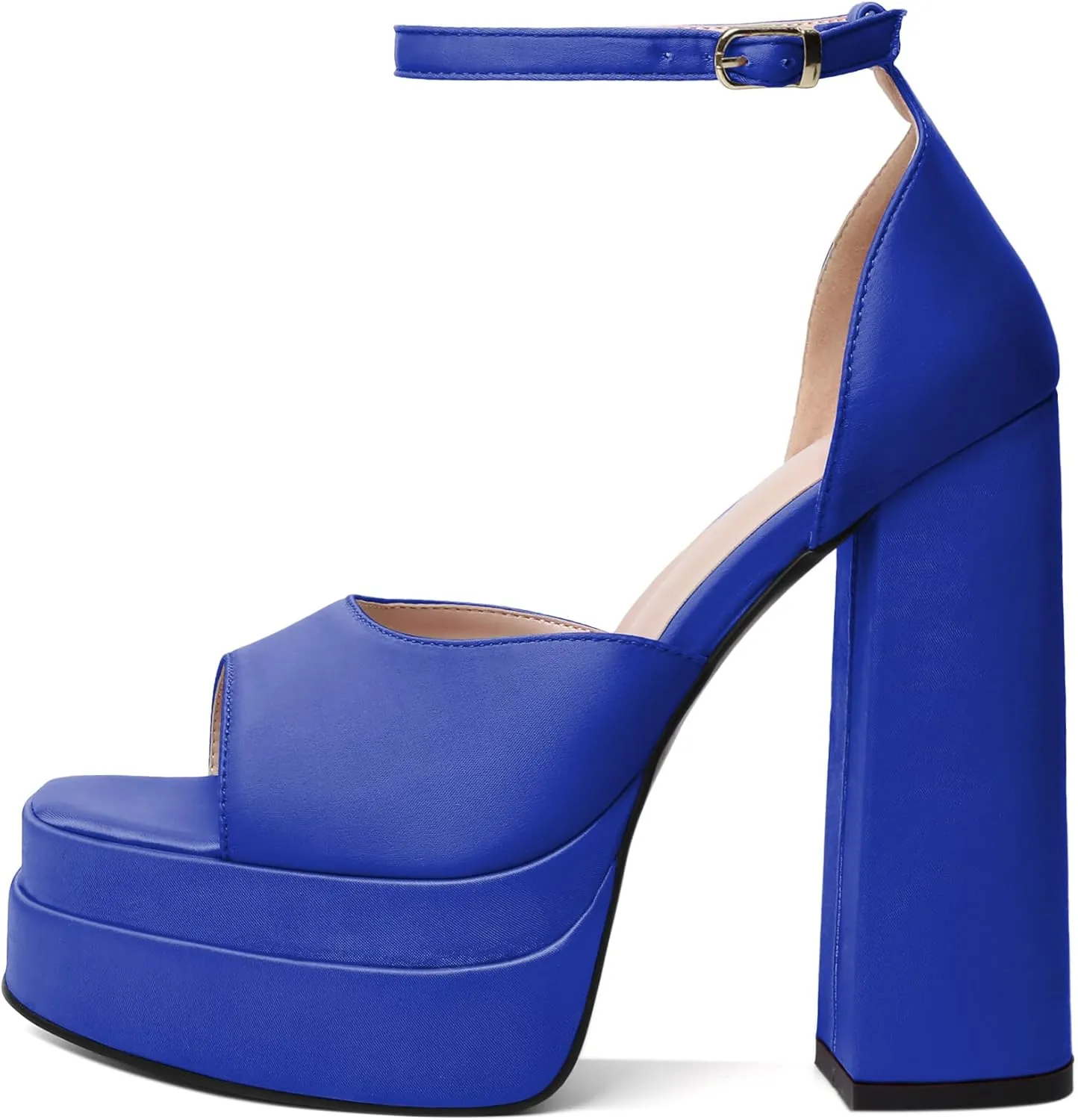Joseywade Chunky Platform Heels Open Toe Women High Heels 5.5 Inches Heeled Sandals Satin Silk Ankle Strap Heels Shoes
