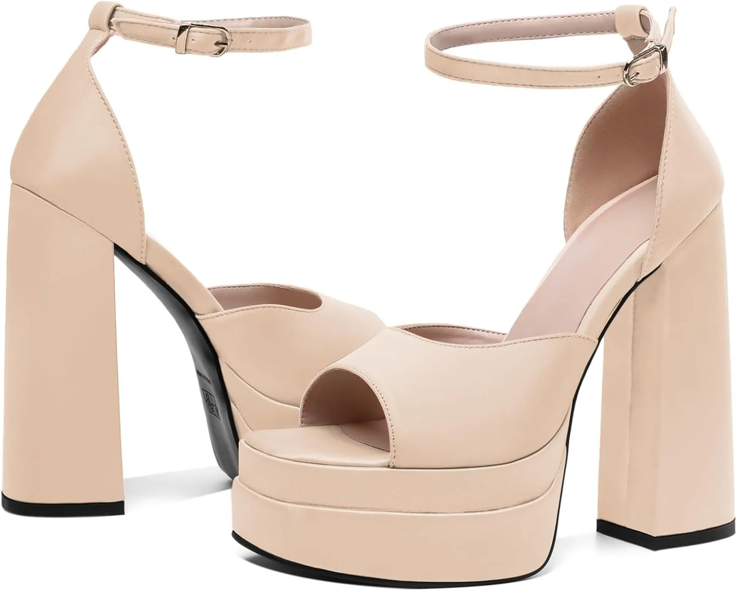 Joseywade Chunky Platform Heels Open Toe Women High Heels 5.5 Inches Heeled Sandals Satin Silk Ankle Strap Heels Shoes