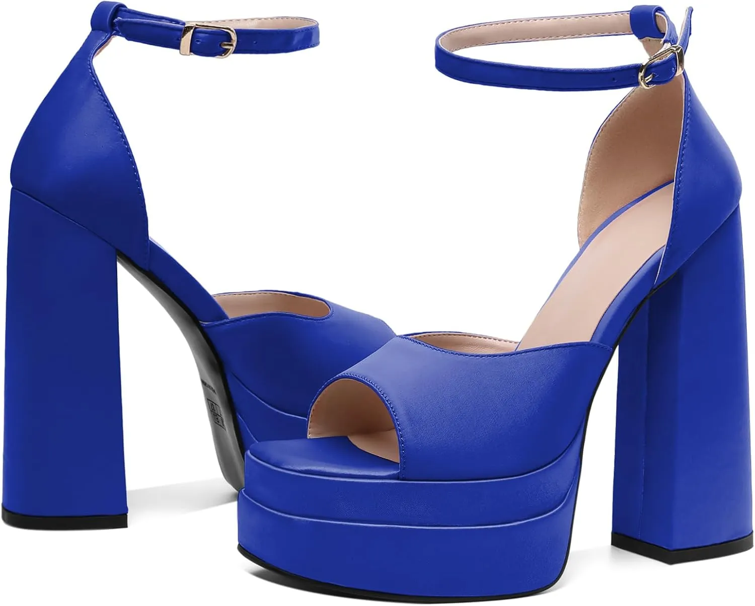 Joseywade Chunky Platform Heels Open Toe Women High Heels 5.5 Inches Heeled Sandals Satin Silk Ankle Strap Heels Shoes