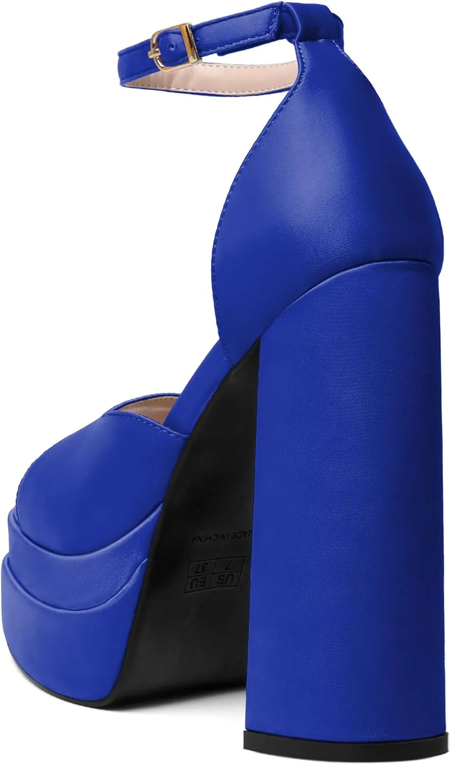 Joseywade Chunky Platform Heels Open Toe Women High Heels 5.5 Inches Heeled Sandals Satin Silk Ankle Strap Heels Shoes