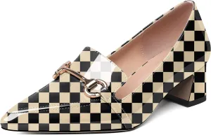 Joseywade Low Block Chunky Heels Slip on 2 Inch Women's Pointed Toe Pumps Loafers Closed Toe Shoes
