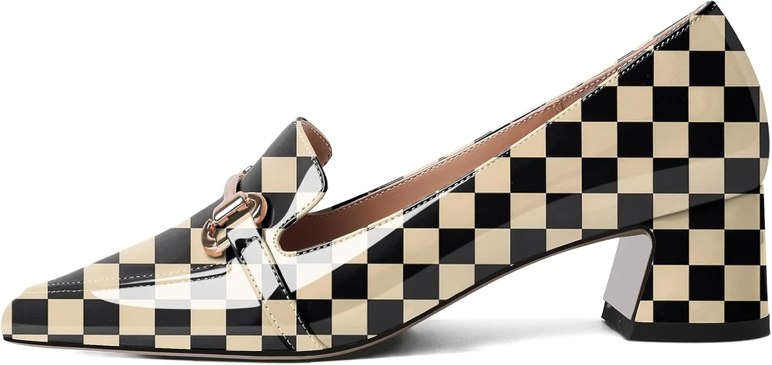 Joseywade Low Block Chunky Heels Slip on 2 Inch Women's Pointed Toe Pumps Loafers Closed Toe Shoes