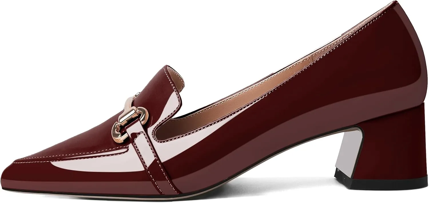 Joseywade Low Block Chunky Heels Slip on 2 Inch Women's Pointed Toe Pumps Loafers Closed Toe Shoes